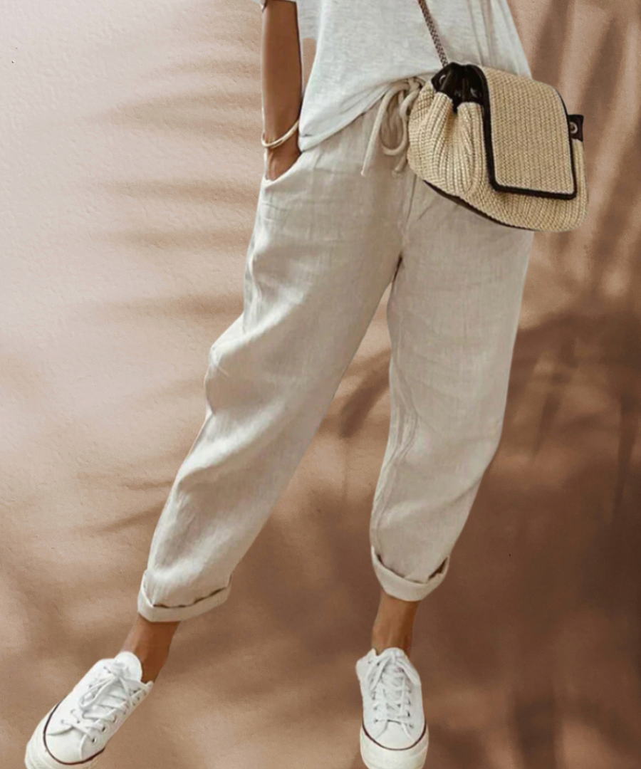 Women's Casual Linen Summer Pants - Lightweight Comfort - Beige