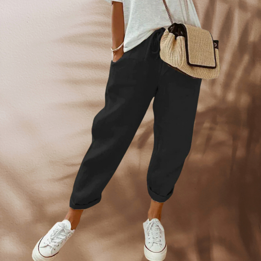 Women's Casual Linen Summer Pants - Lightweight Comfort - Black