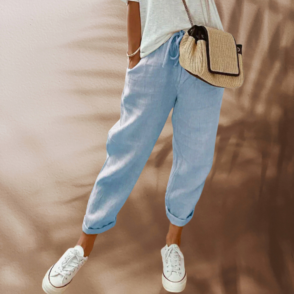 Women's Casual Linen Summer Pants - Lightweight Comfort - Blue