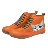 Women's Cat Print Lace-Up Ankle Boots - Black & White Graphic | Autumn - Orange