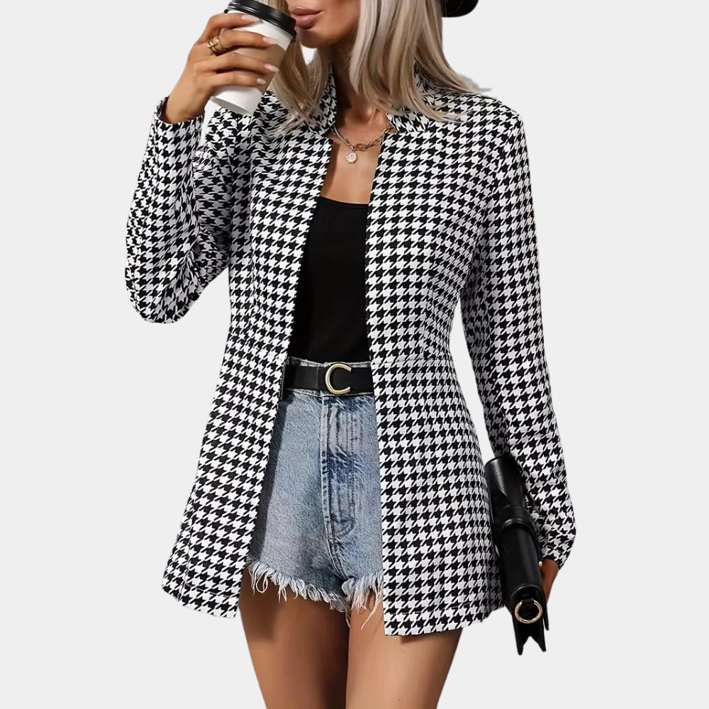 Women's Check Blazer | Black & White | Tailored | Spring - Black/White