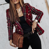 Women's Check Blazer | Tailored | Autumn - Burgundy