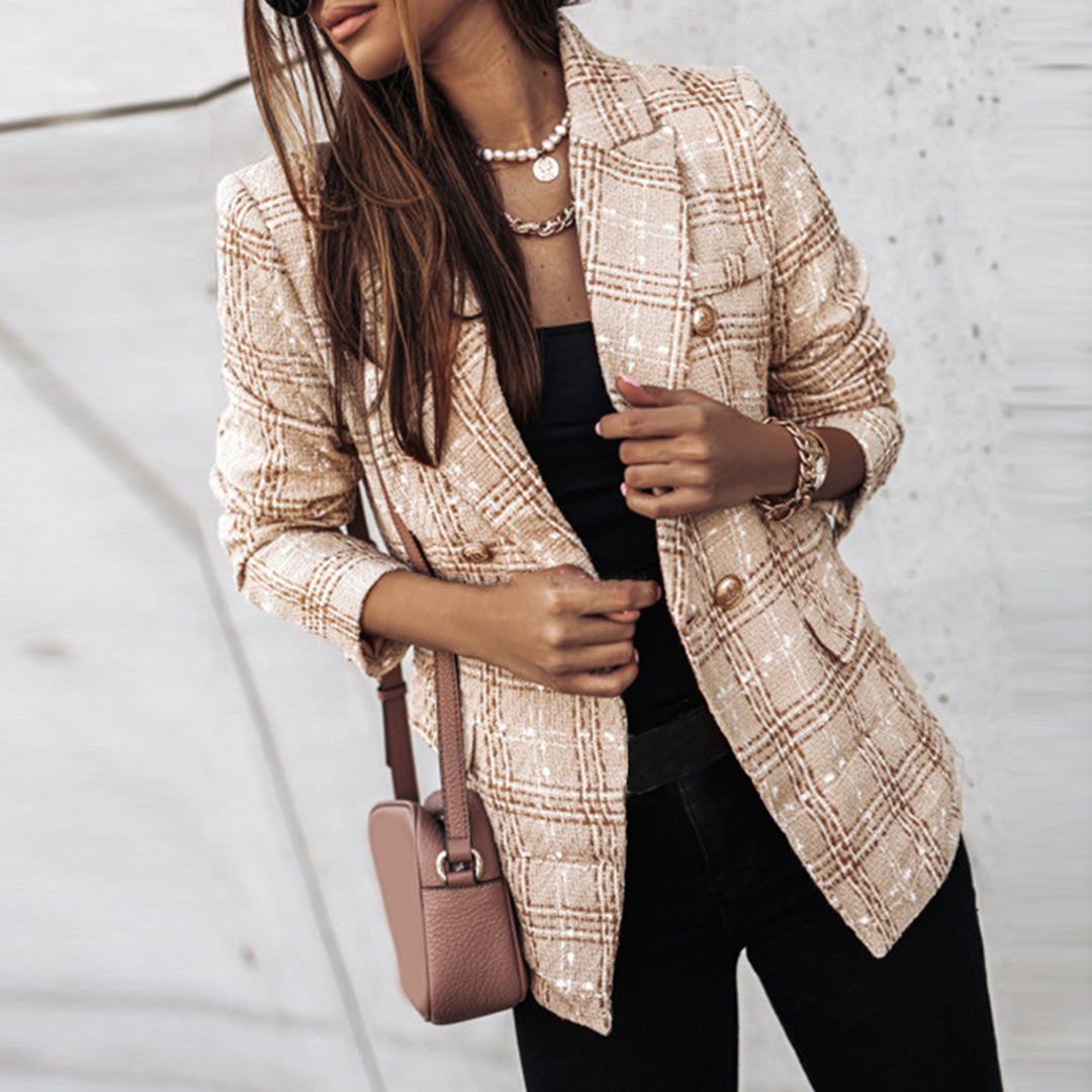 Women's Check Blazer | Tailored | Autumn - Khaki