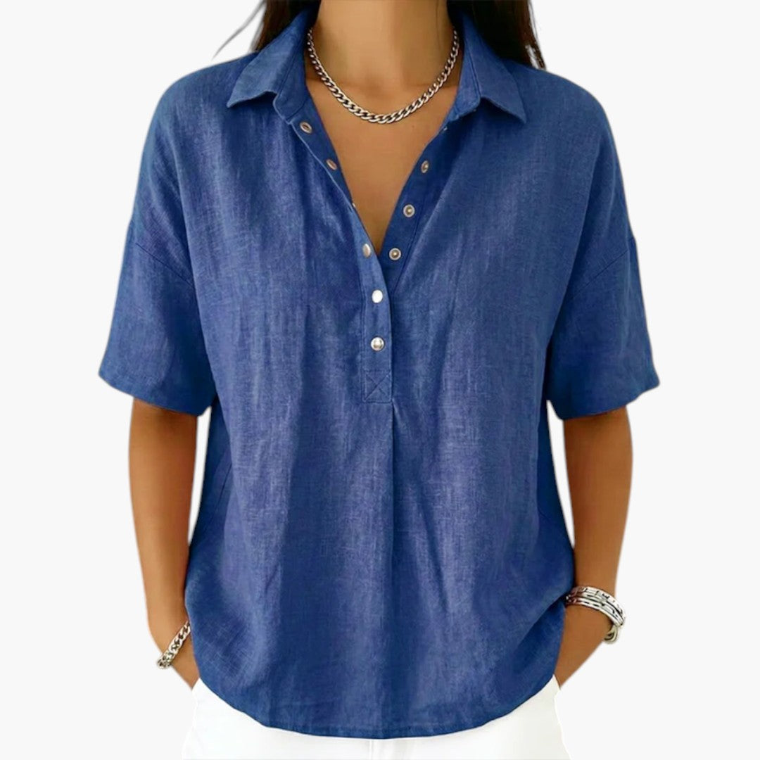 Women's Classic Collar Blouse | Long Sleeves | Lightweight | Spring - Blue
