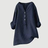 Women's Classic Linen Shirt - Lightweight Summer Blouse - Navy