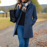 Women's Classic Mid-Length Single-Breasted Wool-Blend Coat | Autumn - Blue