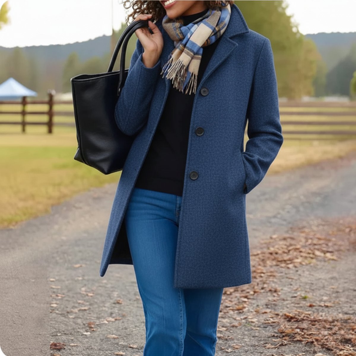 Women's Classic Mid-Length Single-Breasted Wool-Blend Coat | Autumn - Blue