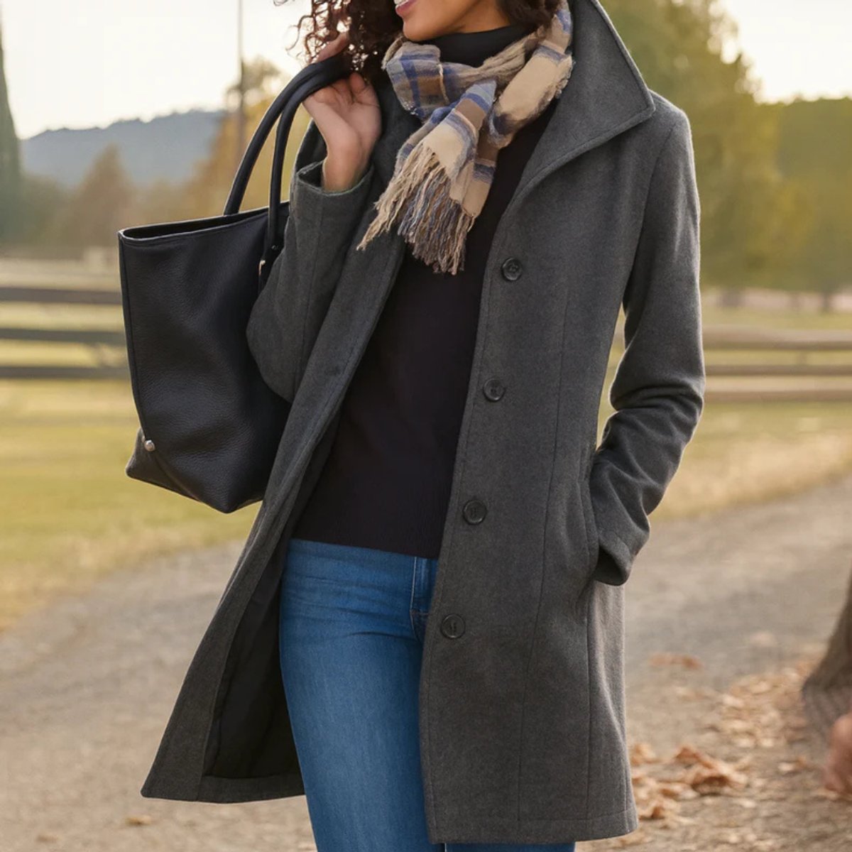 Women's Classic Mid-Length Single-Breasted Wool-Blend Coat | Autumn - Gray