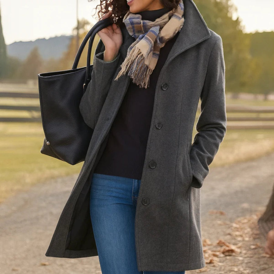 Women's Classic Mid-Length Single-Breasted Wool-Blend Coat | Autumn - Gray