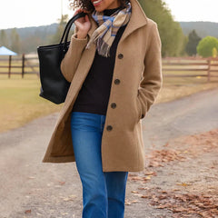 Women's Classic Mid-Length Single-Breasted Wool-Blend Coat | Autumn - Khaki