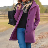 Women's Classic Mid-Length Single-Breasted Wool-Blend Coat | Autumn - Purple