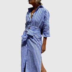 Women's Classic Striped Dress - Timeless Relaxed Fit | Summer - Blue