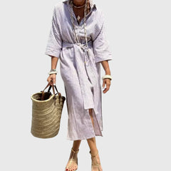 Women's Classic Striped Dress - Timeless Relaxed Fit | Summer - Grey