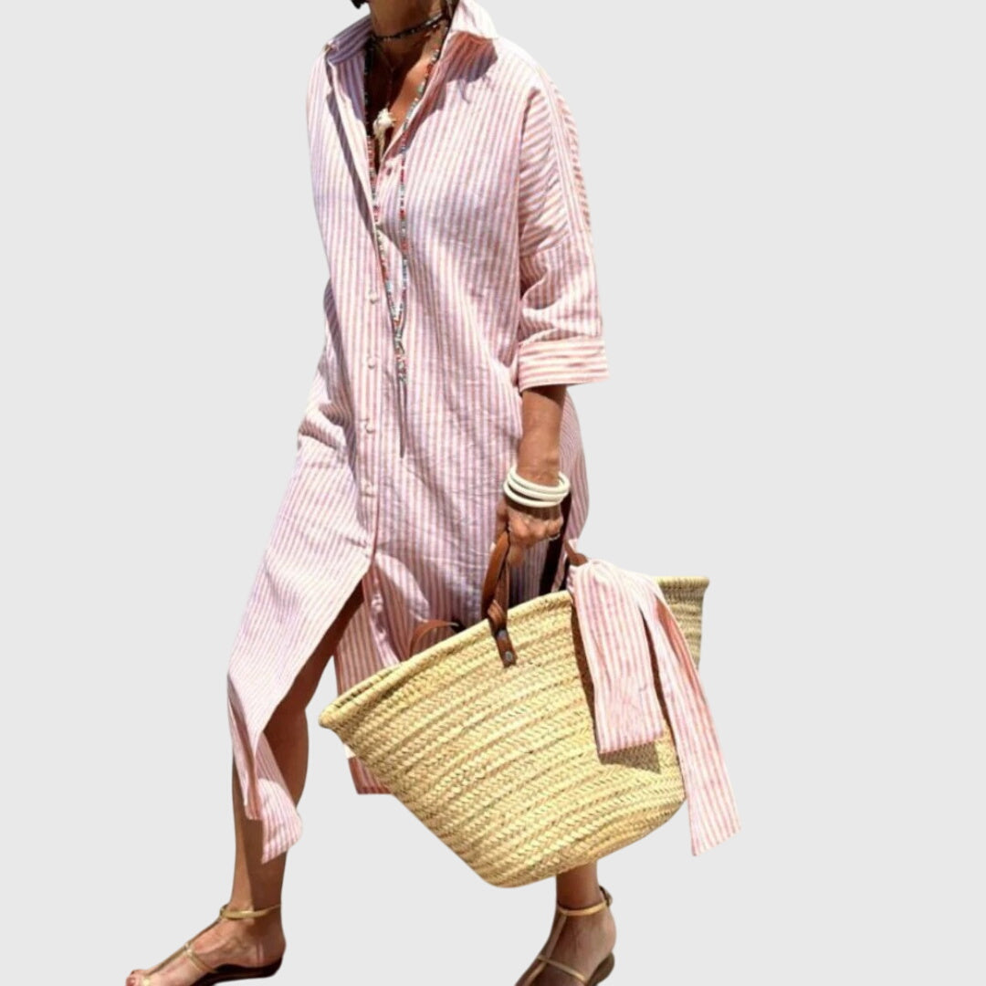 Women's Classic Striped Dress - Timeless Relaxed Fit | Summer - Pink