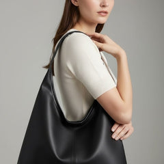 Women's Classic Tote Bag with Faux Leather - Spacious Daily Carry - Black