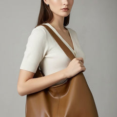 Women's Classic Tote Bag with Faux Leather - Spacious Daily Carry - Brown