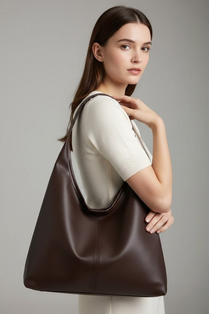 Women's Classic Tote Bag with Faux Leather - Spacious Daily Carry - Coffee
