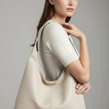 Women's Classic Tote Bag with Faux Leather - Spacious Daily Carry - White