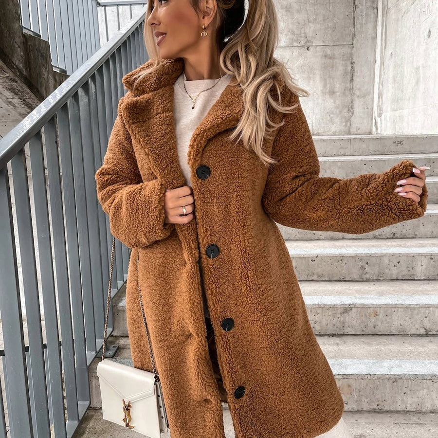 Women's Coat | Elegant | Button Front | Winter - Brown