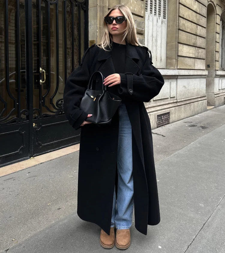 Women's Coat | Oversized | Button Front | Winter - Black