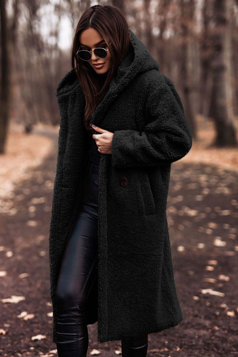 Women's Coat | Oversized | Long Sleeve | Open Front | Winter - Black