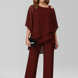 Women's Cold-Shoulder Wide-Leg Jumpsuit - Flowing Elegance | Autumn - Burgundy