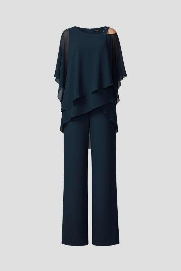 Women's Cold-Shoulder Wide-Leg Jumpsuit - Flowing Elegance | Autumn