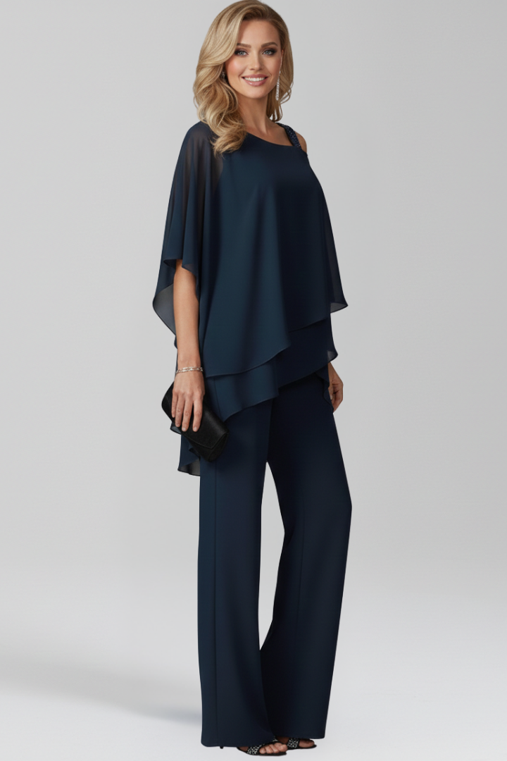 Women's Cold-Shoulder Wide-Leg Jumpsuit - Flowing Elegance | Autumn
