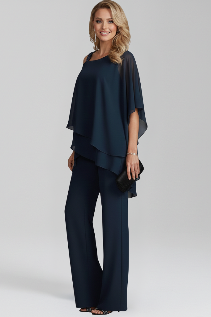 Women's Cold-Shoulder Wide-Leg Jumpsuit - Flowing Elegance | Autumn