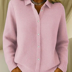 Women's Collared Button-Down Cardigan - Textured Knit | Autumn - Pink