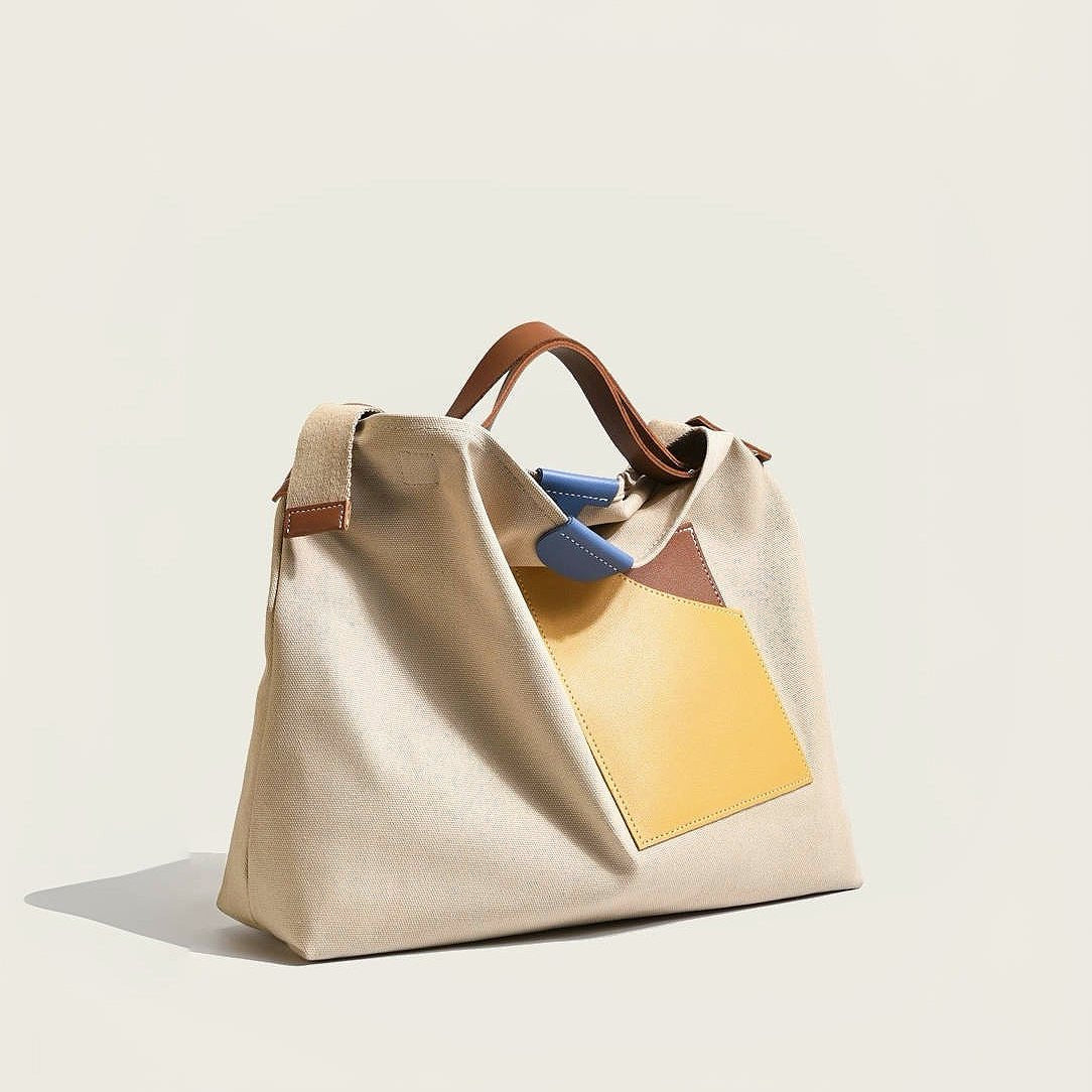 Women's Color Block Canvas Tote Bag - Everyday Shoulder Bag | Summer