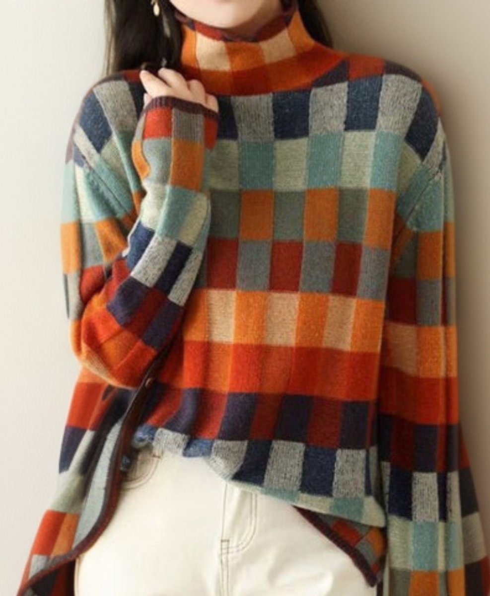 Women's Colorblock Turtleneck Sweater - Relaxed Pullover Knit | Autumn