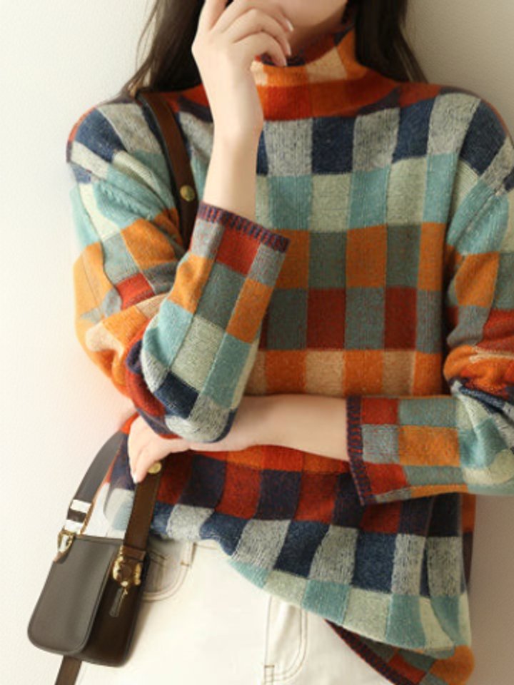 Women's Colorblock Turtleneck Sweater - Relaxed Pullover Knit | Autumn