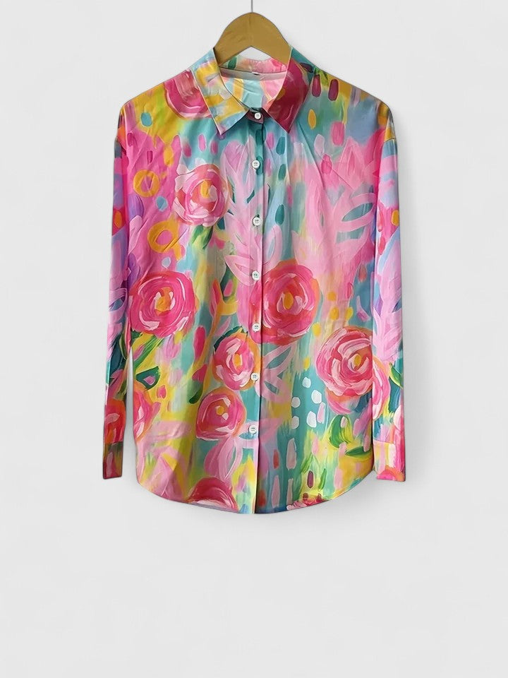 Women's Colorful Print Blouse - Versatile Everyday Style | Spring