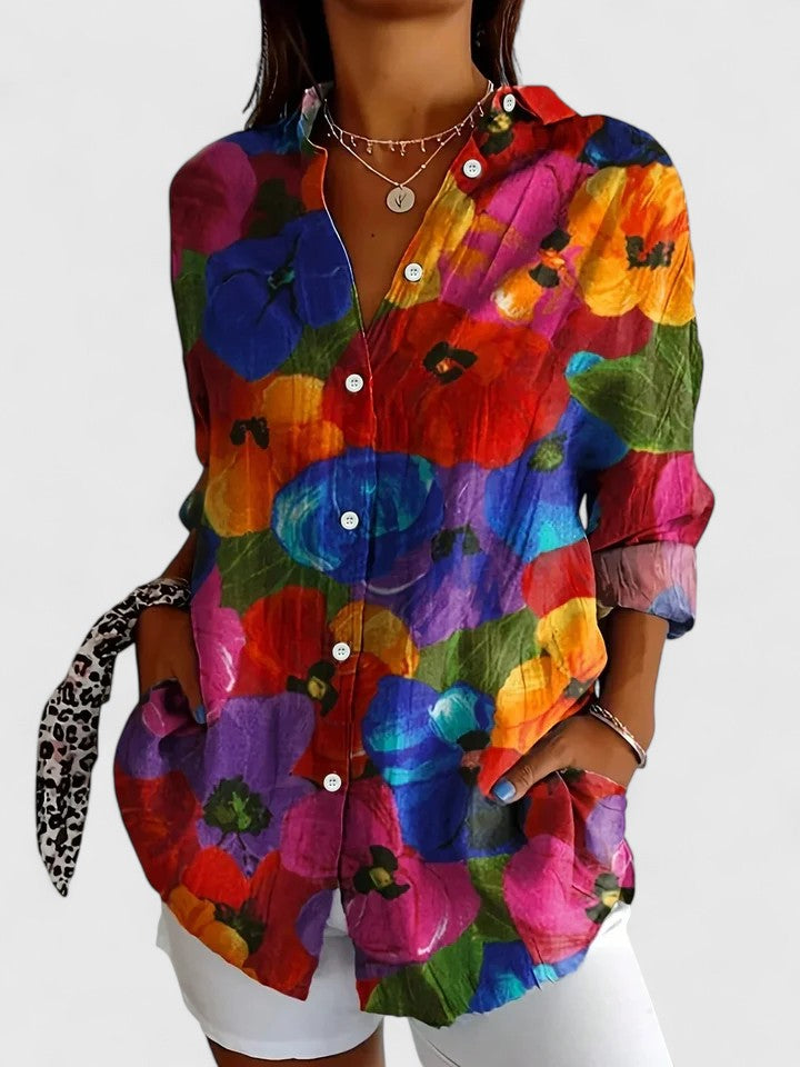 Women's Colorful Print Blouse - Versatile Everyday Style | Spring - Multi-colored 2