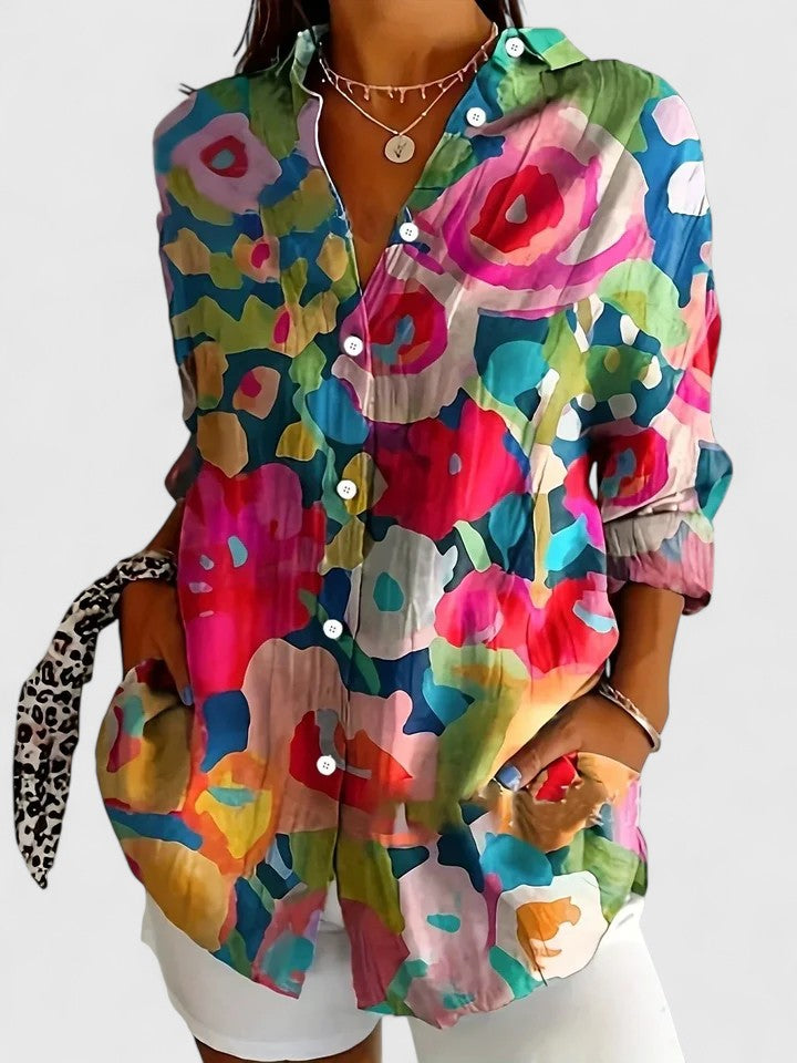 Women's Colorful Print Blouse - Versatile Everyday Style | Spring - Multi-colored