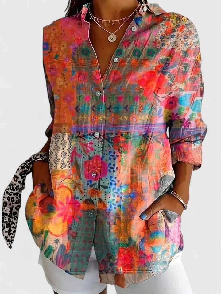 Women's Colorful Print Blouse - Versatile Everyday Style | Spring - Orange