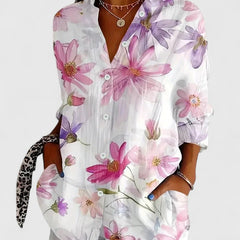 Women's Colorful Print Blouse - Versatile Everyday Style | Spring - White