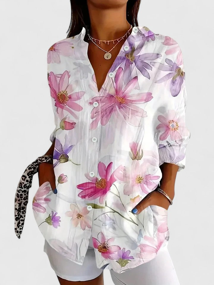 Women's Colorful Print Blouse - Versatile Everyday Style | Spring - White