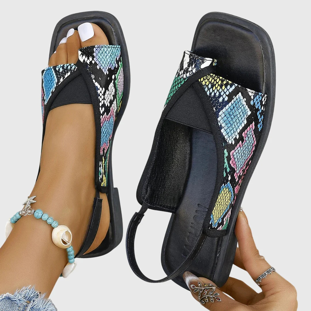 Women's Contrast Strap Flat Sandals - Modern Summer Style - Multicolor