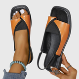 Women's Contrast Strap Flat Sandals - Modern Summer Style - Orange
