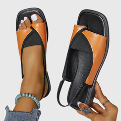 Women's Contrast Strap Flat Sandals - Modern Summer Style - Orange