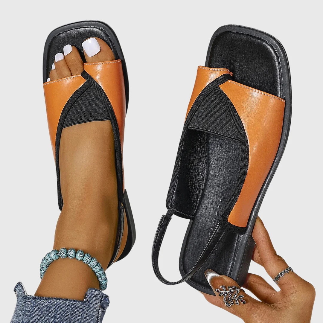 Women's Contrast Strap Flat Sandals - Modern Summer Style - Orange