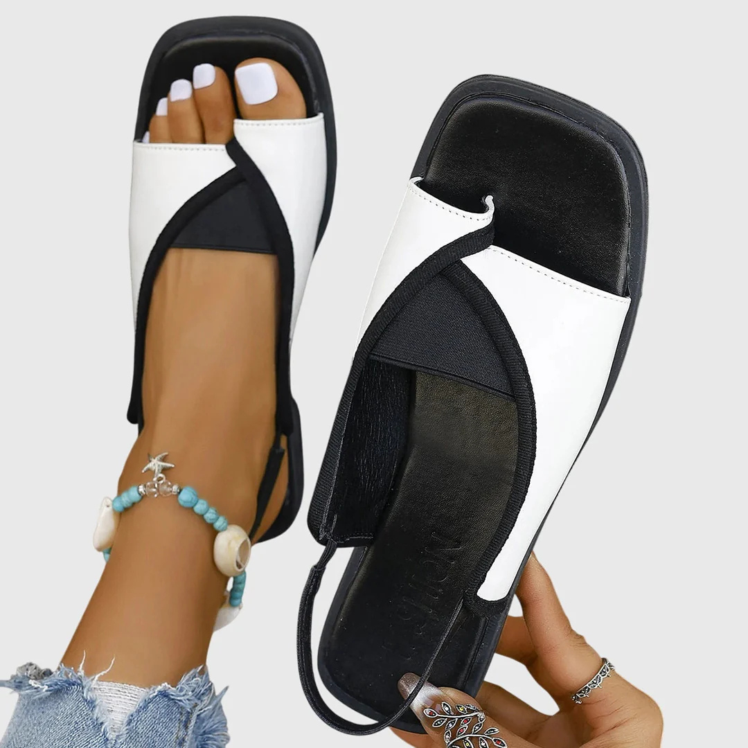 Women's Contrast Strap Flat Sandals - Modern Summer Style - White