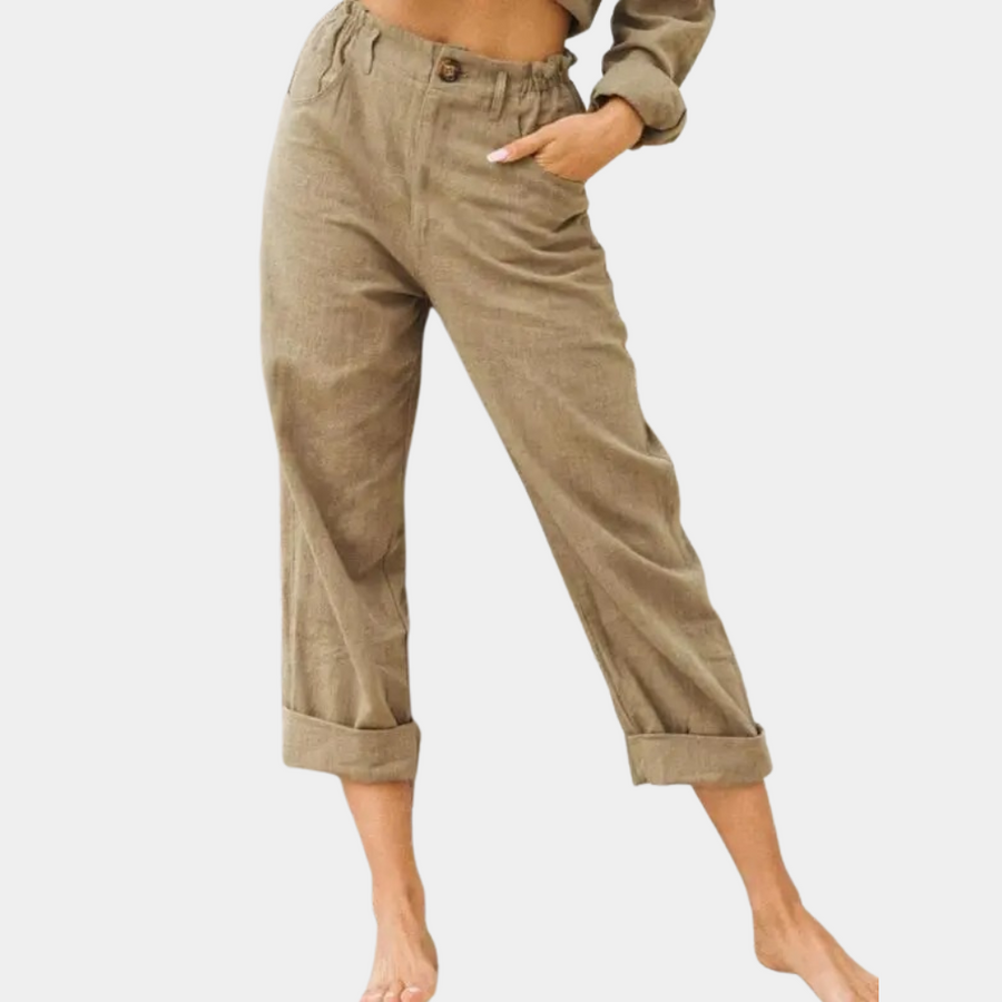 Women's Corduroy Pants - Relaxed Fit with Rolled Cuffs | Spring - Brown