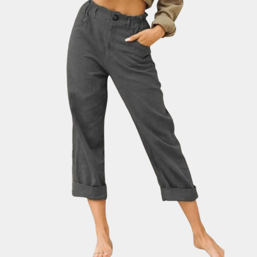Women's Corduroy Pants - Relaxed Fit with Rolled Cuffs | Spring - Dark Grey