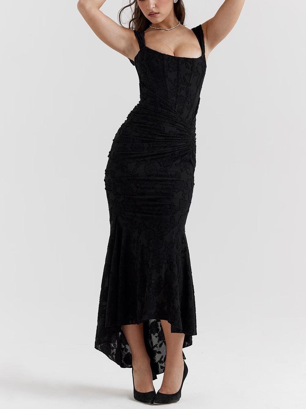 Women's Corset Jacquard Lace Mermaid Midi Dress - Formal Wedding - Black
