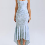 Women's Corset Jacquard Lace Mermaid Midi Dress - Formal Wedding - Blue