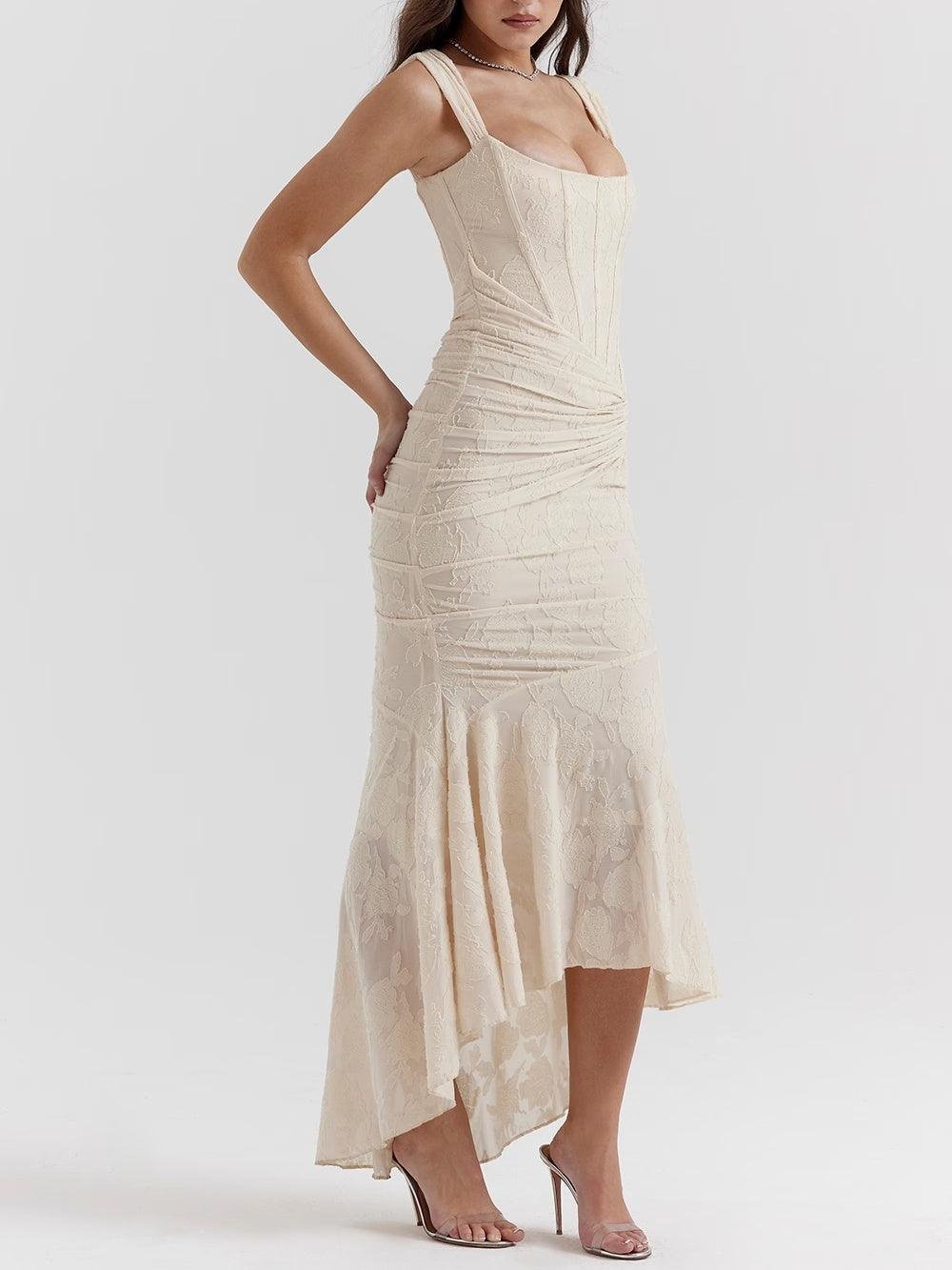 Women's Corset Jacquard Lace Mermaid Midi Dress - Formal Wedding