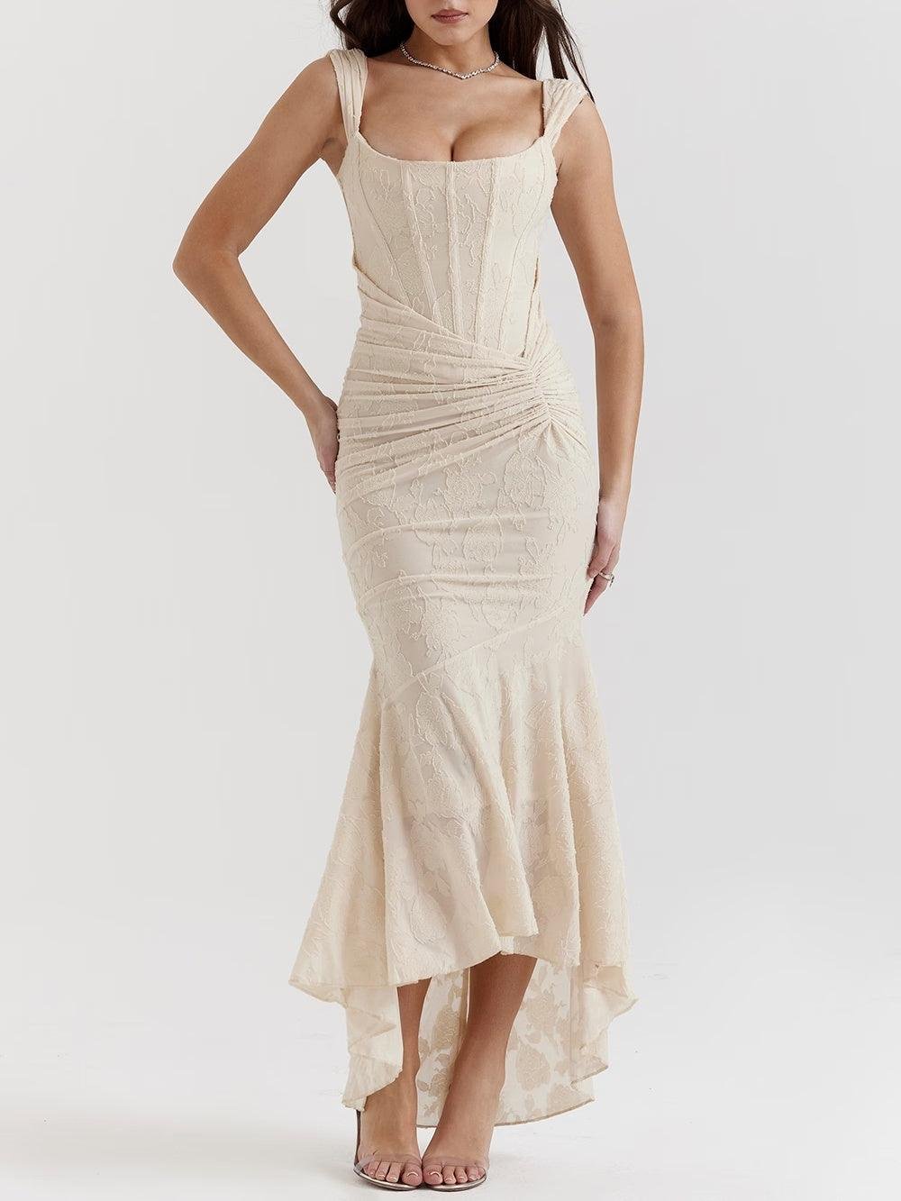 Women's Corset Jacquard Lace Mermaid Midi Dress - Formal Wedding